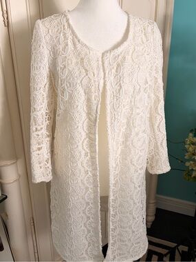 Zara Cream Lace Lace Long Open Cardigan